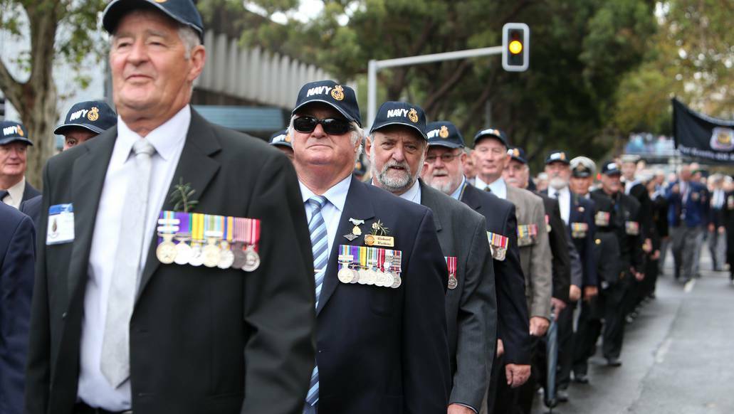WOLLONGONG: The Anzac Day Wollongong City March on Church and Burelli streets. Photo: Kirk Gilmour, The Illawarra Mercury. 