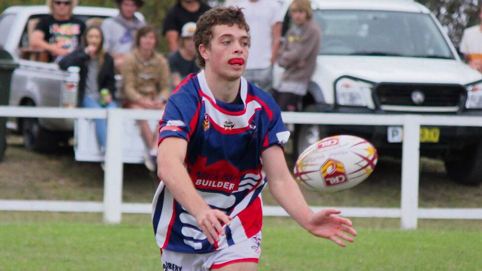 • Rooster James Bower-Scott throws an offload during the under 18s pre-season match against Pambula-Merimbula last week.