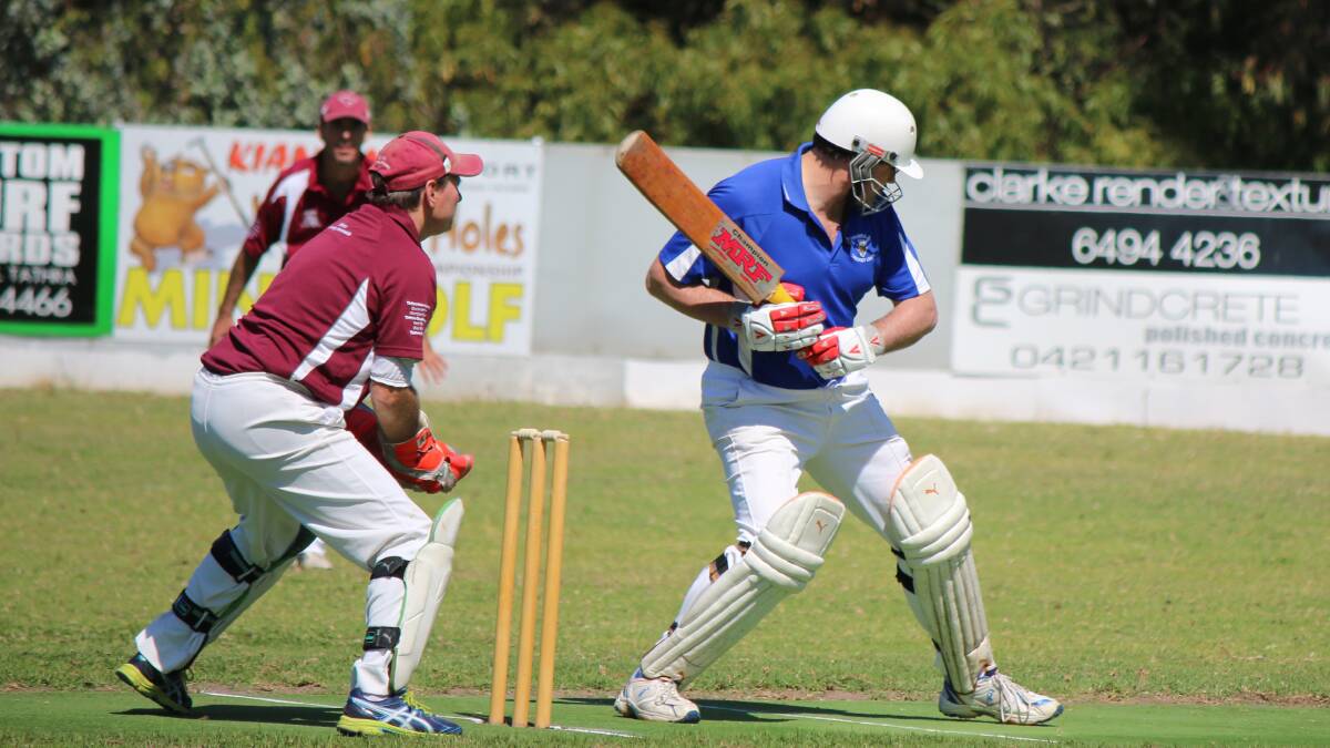 • Tathra wicketkeeper Rob Stevenson chockes up on the stumps for a short bowl on Saturday. 