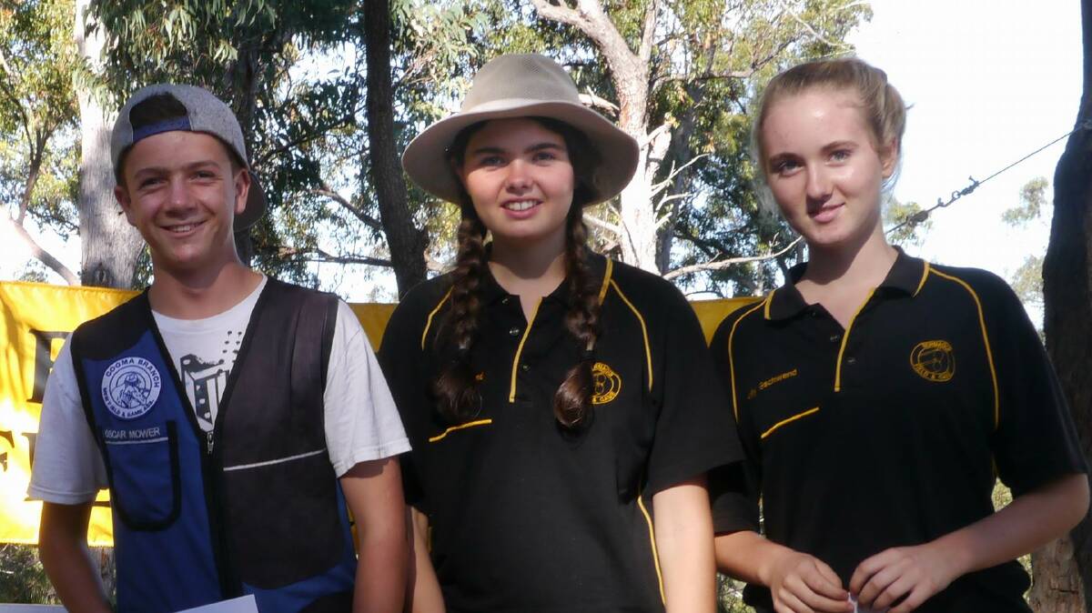 • Leading the junior ranks at the Bermagui Field and Game Club’s “Safari” shoot are (from left) Oscar Mower, Grace and Holly Gschwend.
