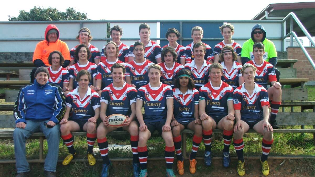 • The under 16s Roosters are (back, from left) Martin Finnerty, Dylan Dunning, Riley Joyce, Kyle Britten, Jesse Duchense, Brody Johns, Cooper Wilson, Andrew Picker, (middle) Keith Pittman, Callum Bower-Scott, James Grant, Jaccob Whitby, Jed Richards, Toby Willington, Ken Mitchell, Ethan Boyle, (front) Jason Whitby, Lachlan Eeles, Jarred Finnerty, Will Picker, Durramah Parsons, Alister French and Tom Picker.