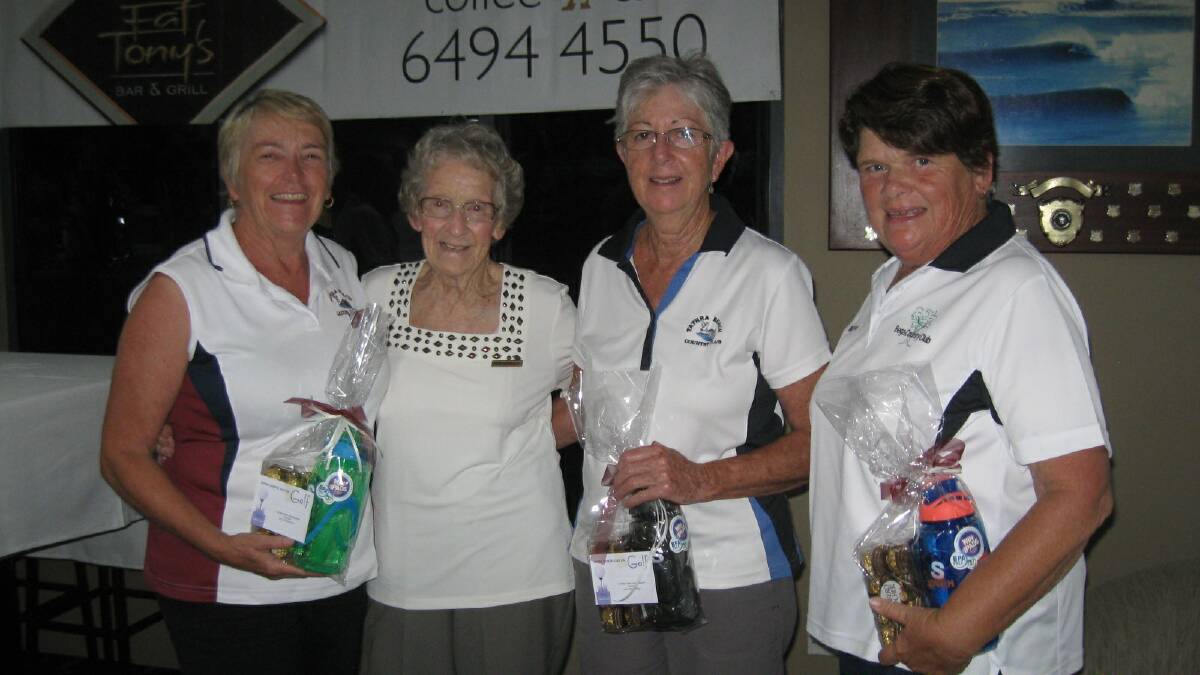• The Murray Family Cup winning team from Bega are (from left) Veronica Coman, Wendy Hergenhan, Grace Galeano and family respresentative Kaye Murray (second from right). 