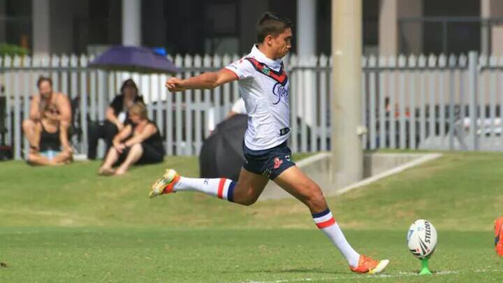 • Lincoln Stewart shapes to kick off in one of his first showings for the Sydney Roosters.