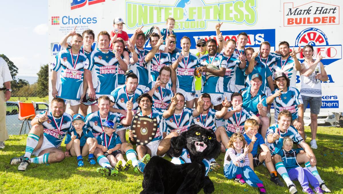 The Candelo-Bemboka Panthers with the premiership shield on Sunday. Photo courtesy of Robert Hayson Photography. 