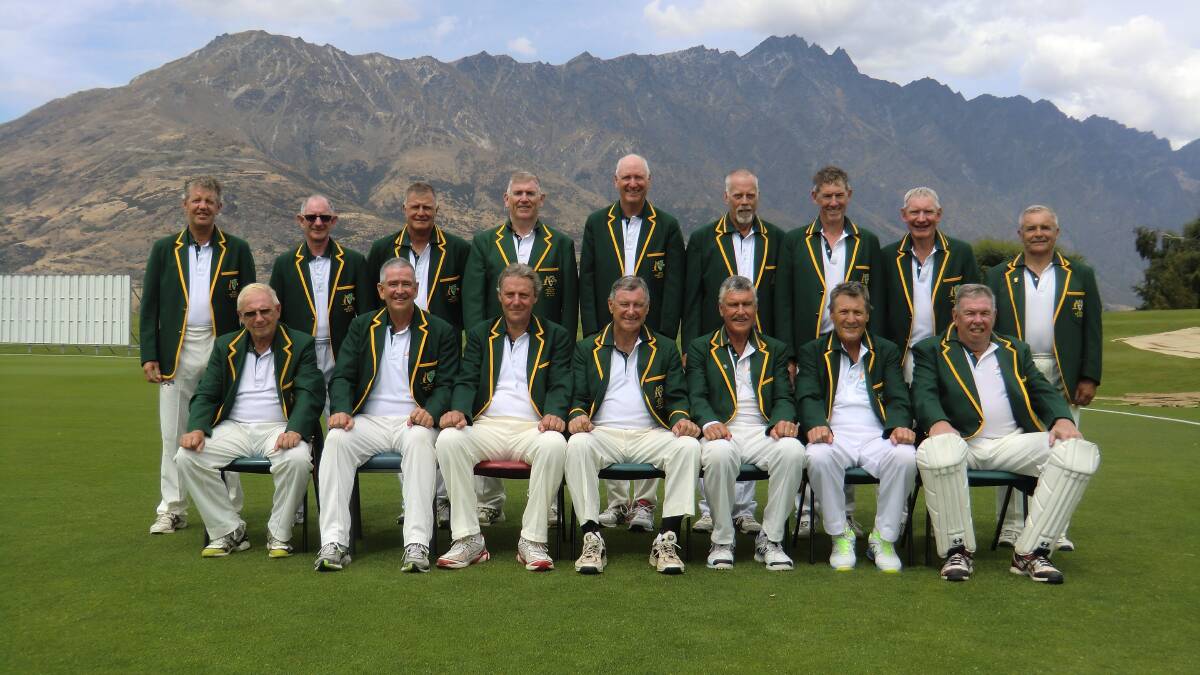 The Australian seniors team in front of the Remarkables Mountain Range at the Queenstown exhibition ground