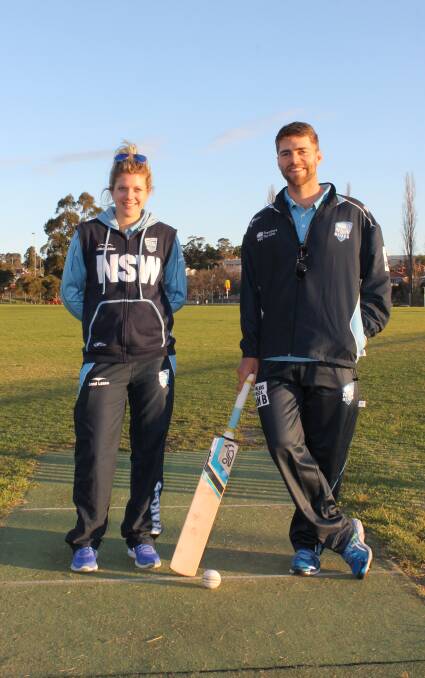• Australian cricketers Kara Sutherland (left) and Ryan Carters paid a visit to a Bega-Angledale Cricket Club training session on Thursday night. 