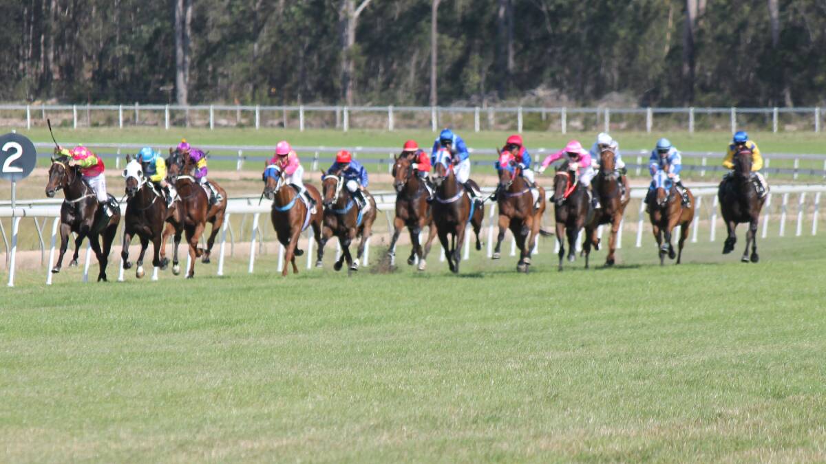 Newly crowned apprentice jockey of the year Winona Costin (fifth from left) rode two winners at last year's Eden Cup.
