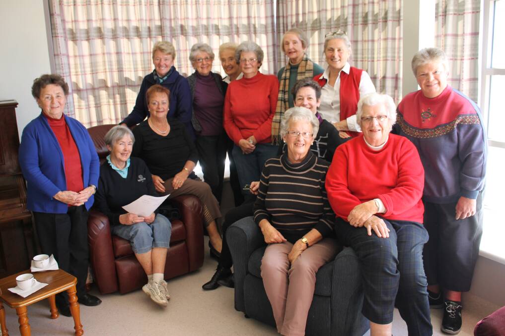 Attending the Bega and District Nursing Home Auxiliary AGM is (top level from left) Coralie Frew, Gillian Oates, Pat Durrant, Julie Alcock, Annette Warby, Kathy Miller, (second level from left) Betty Corby, Barbara Chambers, Rhonda Van Bracht, Helen Slater, Jeanette Sinclair, Edna Duncanson and Marilyn Watson. 
