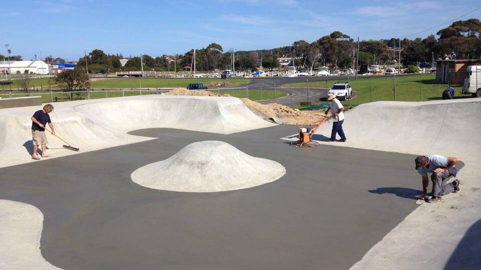 The last concrete pour was done on Sunday, and then finishing touches were made to the Bermagui Skate Park. 