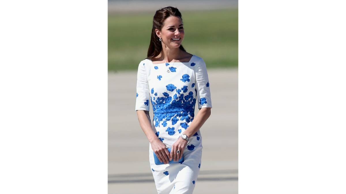 Catherine, Duchess of Cambridge arrives at the Royal Australian Airforce Base at Amberley on April 19, 2014 in Brisbane, Australia. Photo: Getty Images.