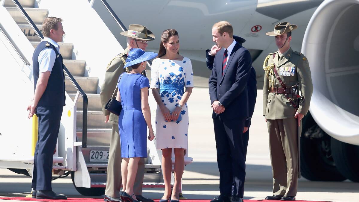 Prince William, Duke of Cambridge and Catherine, Duchess of Cambridge arrive at the Royal Australian Airforce Base at Amberley on April 19, 2014 in Brisbane, Australia. Photo: Getty Images.