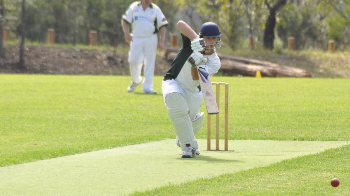 NOWRA: Nowra Green’s Lachlan Butfield hit 157 runs in his team’s grand final match against Shoalhaven Ex-Servicemen’s on Saturday. Photo: PATRICK FAHY 
