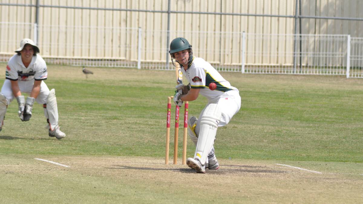 NOWRA: : Shoalhaven Ex-Servicemen’s Kieran Witt makes his way to 42 against Shoalhaven Ex-Servicemens in the Shoalhaven District Cricket Association’s second grade competition on Saturday. Photo: PATRICK FAHY
 