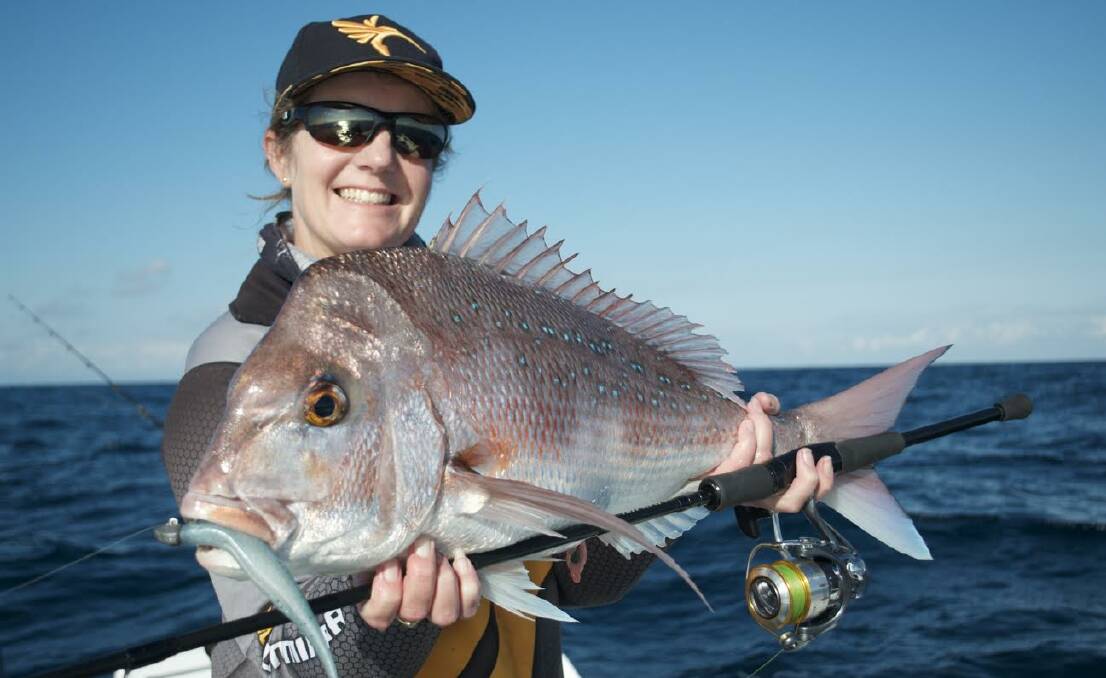 Vicki Lear with her plastics jigged 69cm snapper from Wollongong Reef.