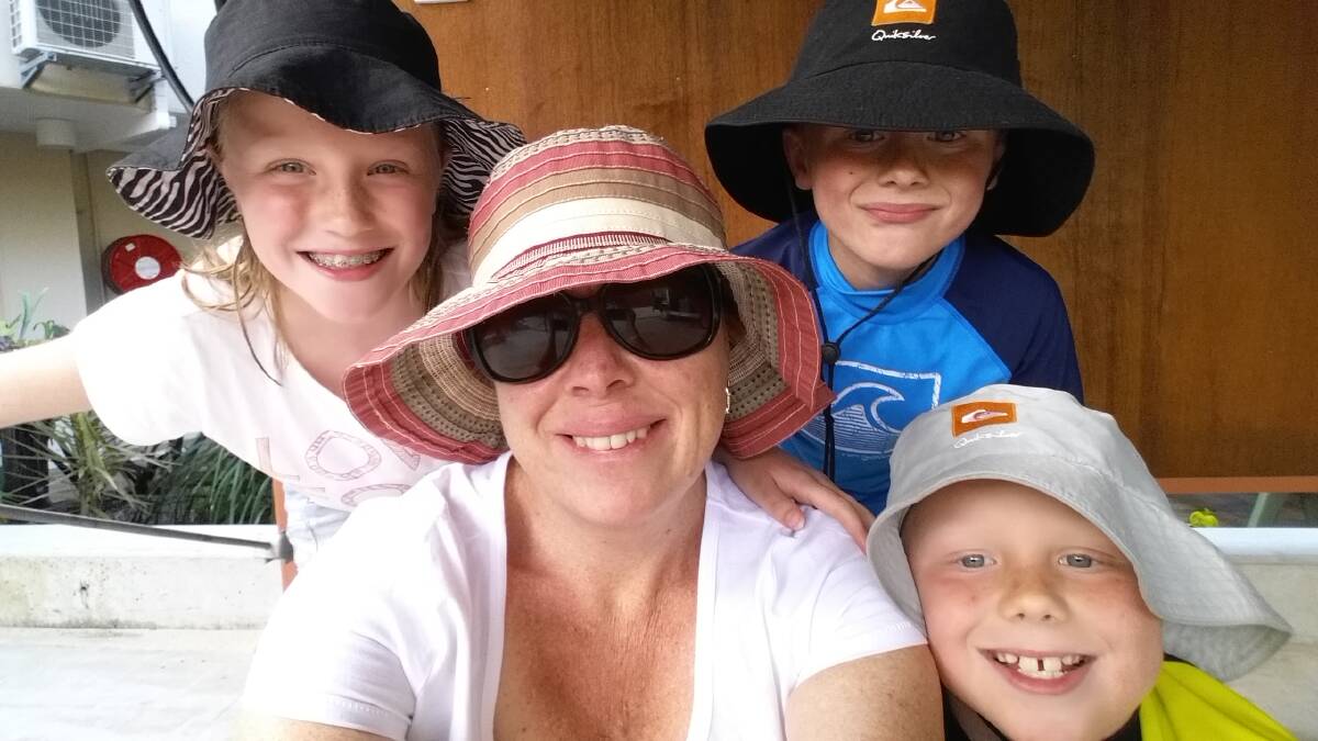 Tracey Beasley and her three children Molly, Toby and Banjo. In her fight against melanoma Tracey has become very sun smart and ensures her children are too. 