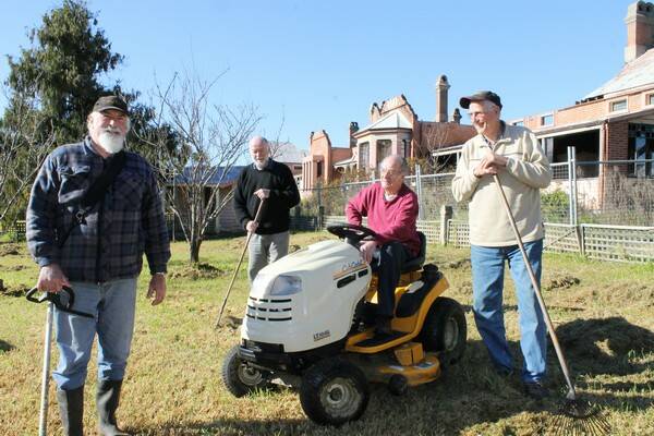 Happily preparing the Bega Men’s Shed site at the Old Bega Hospital are (from left) Bega Men’s Shed treasurer Bob Russell, president Eric Myers, Old Bega Hospital Reserve Trust treasurer Geoff Doyle and Bega Men’s Shed steering committee member Ray Spencer.