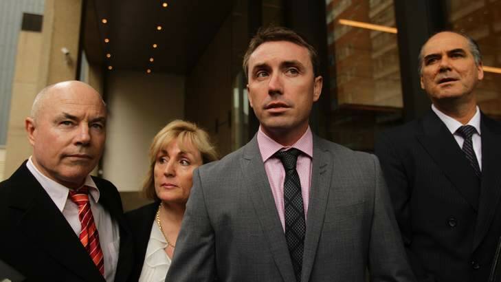 James Ashby, flanked by his parents Darryll Ashby (left) and Colleen Ashby and his lawyer Michael Harmer, arrives at the NSW Supreme court for his appeal. Photo: Kate Geraghty