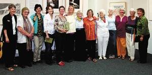Contributors to “And They’re Still Falling” at the launch in the Bega Valley Regional Gallery on Thursday, (from left) Gabrielle Taysom, Moira Collins, Helen Neeson, Julie Collins, Sue Norman, Skye Et