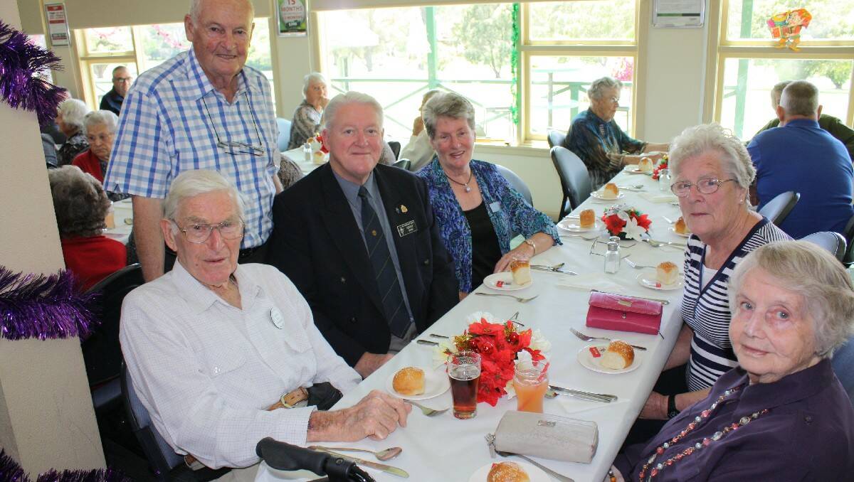At the Bega Valley Legacy group’s Christmas lunch are (from left) Dick Saunders, Bob Armstrong, Merimbula Legacy chairman Geoff Dove and his wife Sue, Mary Crowe and Nola Saunders.