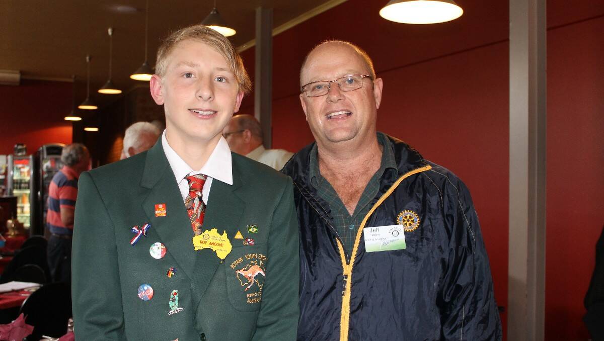 Roy Angove, who will take part in a Rotary Youth Exchange to Norway, with Bega Rotary’s Jeff Tipping.