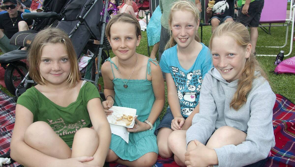 Enjoying the family night are (from left) Maddie Wilton, 10, Millie Green, 10, Georgia Alcock, 11, and Carla Alcock, 11, of Bemboka.