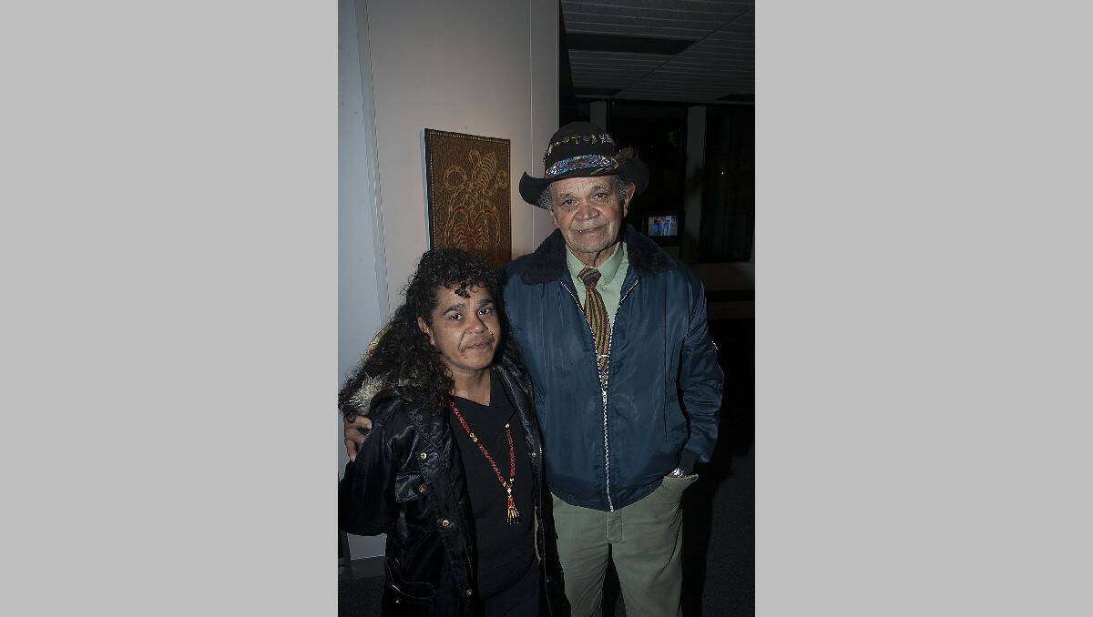 Sharon Perry and Ossie Cruse of Eden at the Contemporary Indigenous Exhibition opening at Bega Valley Regional Gallery.