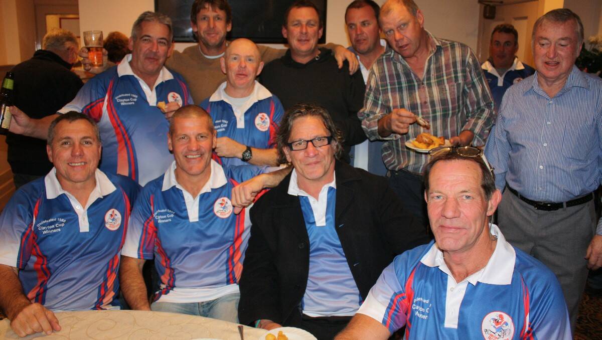 Catching up over dinner are (back, from left) Brett Deacon, Peter Kennedy, Ray Ringland, Mick Driscoll, Grant Dowdle, John Chapman, Garry Arkin, (front) Greg Motbey, Tom McCoy, Lloyd Martin and John Sproates.