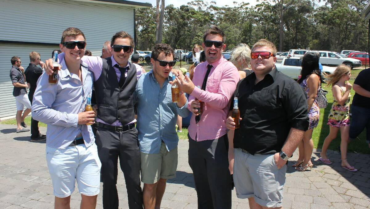 Catching up at the races are (from left) Mitch Carter, Tom Taylor, Jarrod Tamatea, Riley Cambel and Jordan Finnerty. 
