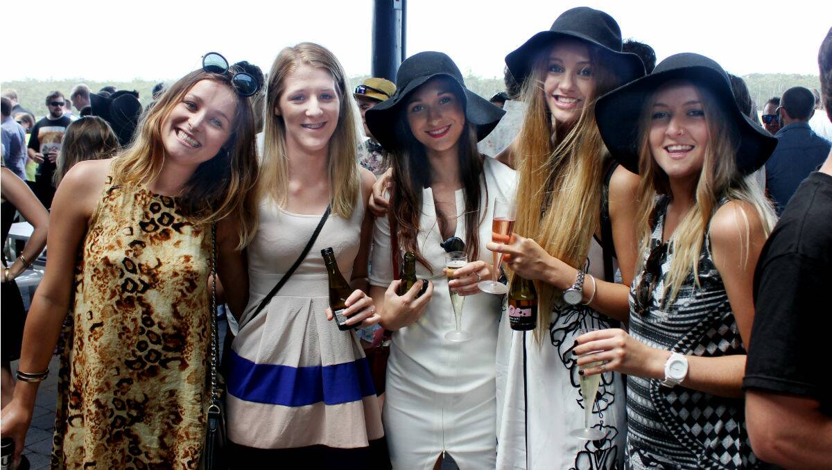 Dressed to impress at the Sapphire Coast Turf Club Boxing Day races are (from left) Cassie Frauenfelder, Rhianna Fieg, Nissa Doswell, Nicollette Slater and Tara Matthews. 