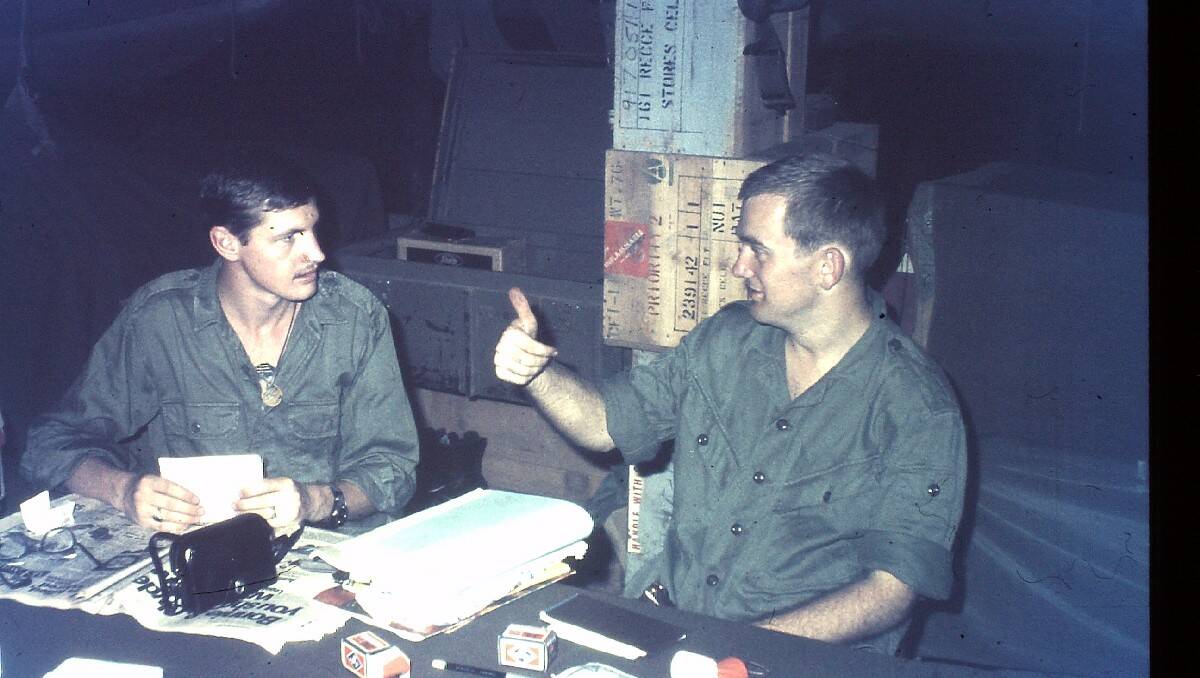 Former Bega local Brian Pender and Ross Benton, now of Bendigo, share a tent in Nui Dat during the Vietnam War. Mr Benton is almost at the end of a 42-year search for his former tent-mate.