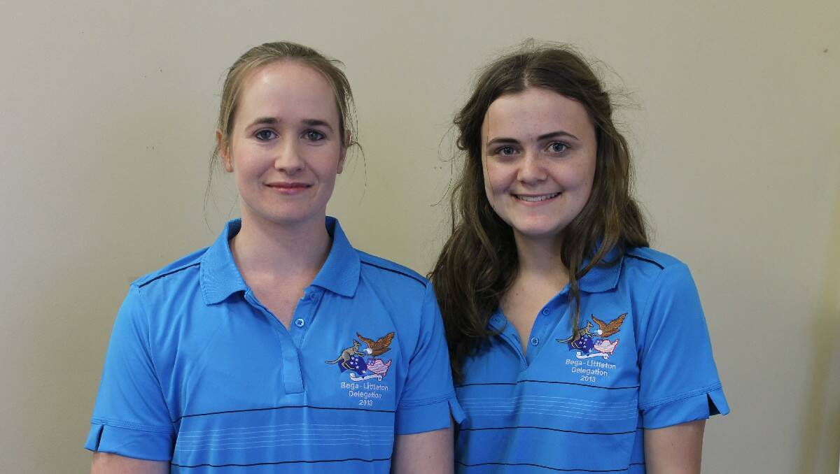 Wearing their new Bega-Littleton Citizens Exchange program shirts, youth ambassadors Leayra Thornton (left) and Kirsty MacKinnon will be leaving for Bega’s sister city Littleton, Colorado in a few weeks. 