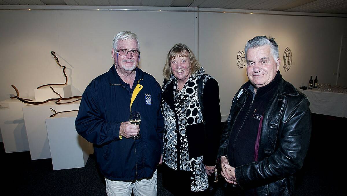 John and Liz Seckold (Tathra) and Russell Cook (Bega) at the Contemporary Indigenous Exhibition opening at Bega Valley Regional Gallery.