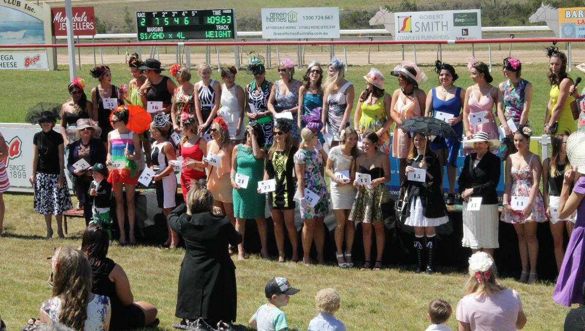 The ladies line up for Tuesday's Fashions on the Field competition at Sapphire Coast Turf Club.