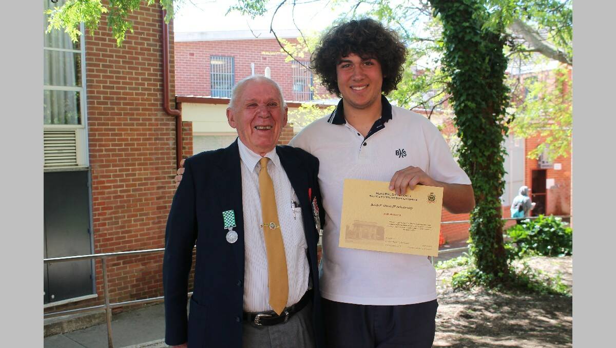 Recipient of the late Keith Otton Bega RSL sub branch scholarship award was Joshua Bennett, with Barry Stoney.