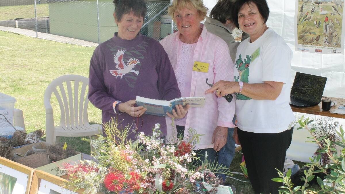 Far South Coast Birdwatchers members (from left) Lizzie Simkus, Jan Reed and Sylvia Hibberd man their group’s stall.