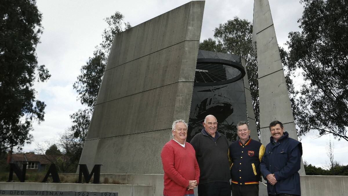 Vietnam veterans and Tent 28 members Ross Benton from Bendigo, Neil Daw from Geelong, Chris Bean from Adelaide and Brian Pender from Perth back together for the first time since 1970. They served together during the Vietnam War but lost contact with former Bega man Brian being presumed dead by his former comrades. Picture: Jeffery Chan, Canberra Times.