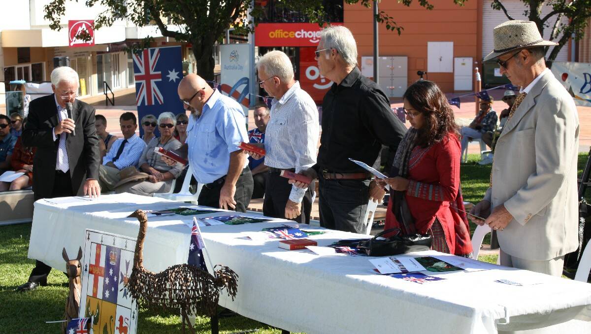 Five new citizens are officially welcomed by Mayor Bill Taylor during Australia Day celebrations in Bega.
