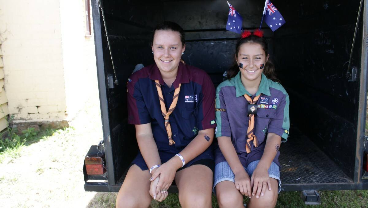 Cobargo Scouts Keeley, 15, and India Burden, 12, get into the Australia Day spirit at Cobargo.