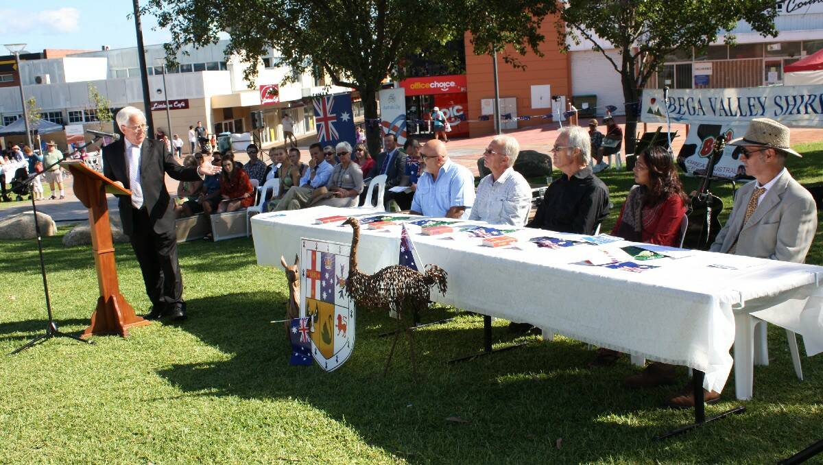 Five new citizens are officially welcomed by Mayor Bill Taylor during Australia Day celebrations in Bega.
