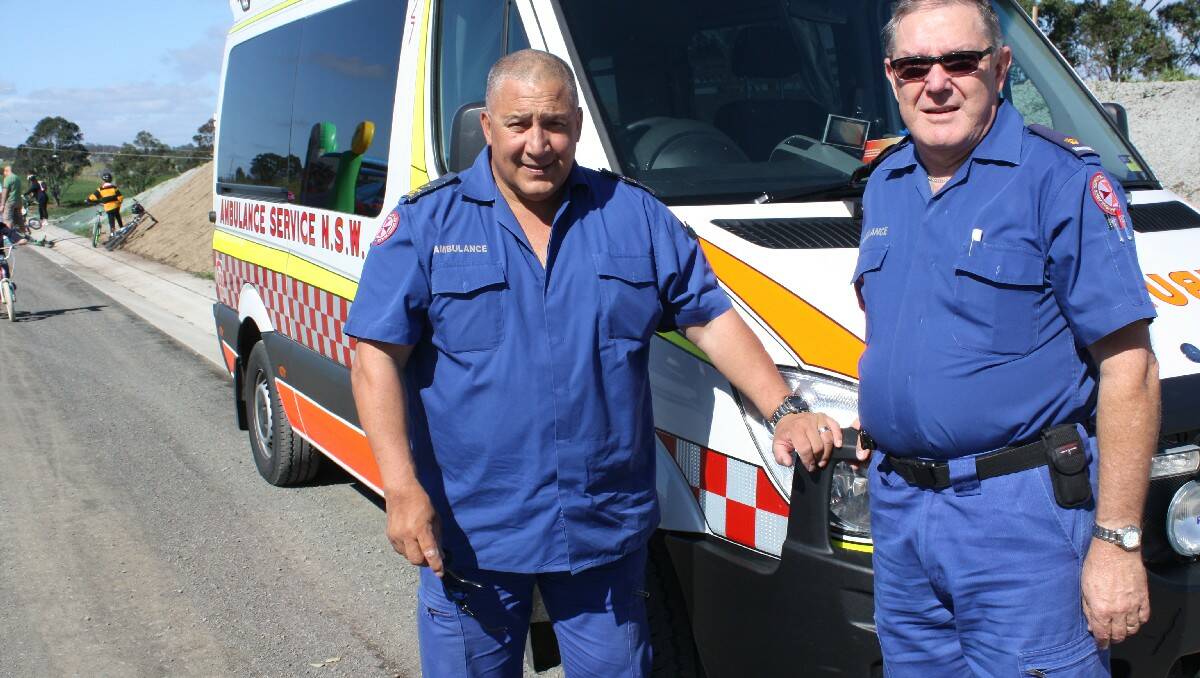 A new NSW Ambulance station to be built alongside the South East Regional Hospital is being welcomed by paramedic Rhys Tamatea and Bega Valley district inspector Bob Whitney  Station  