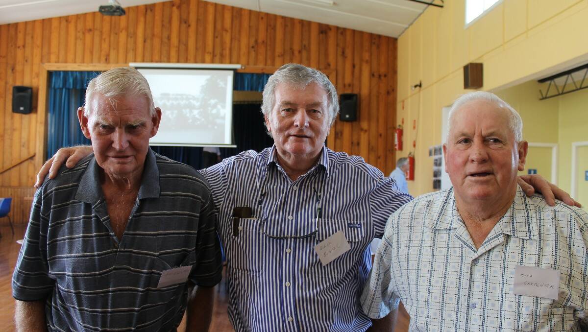  Catching up at the Bemboka rugby league reunion are (from left) Dave Wilton, Allan Slater and Mick Carpenter. 