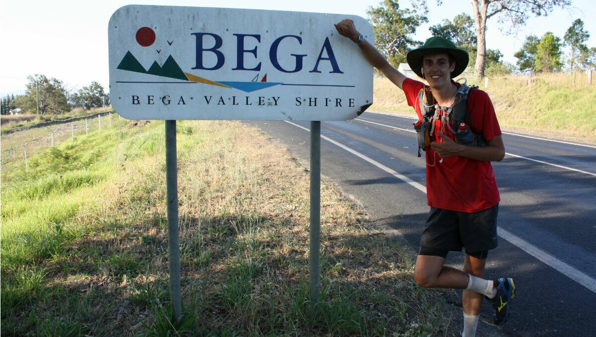 Alex Cooke arrives at Bega during his 1060km hypermarathon from Melbourne to Sydney raising money for beyondblue.