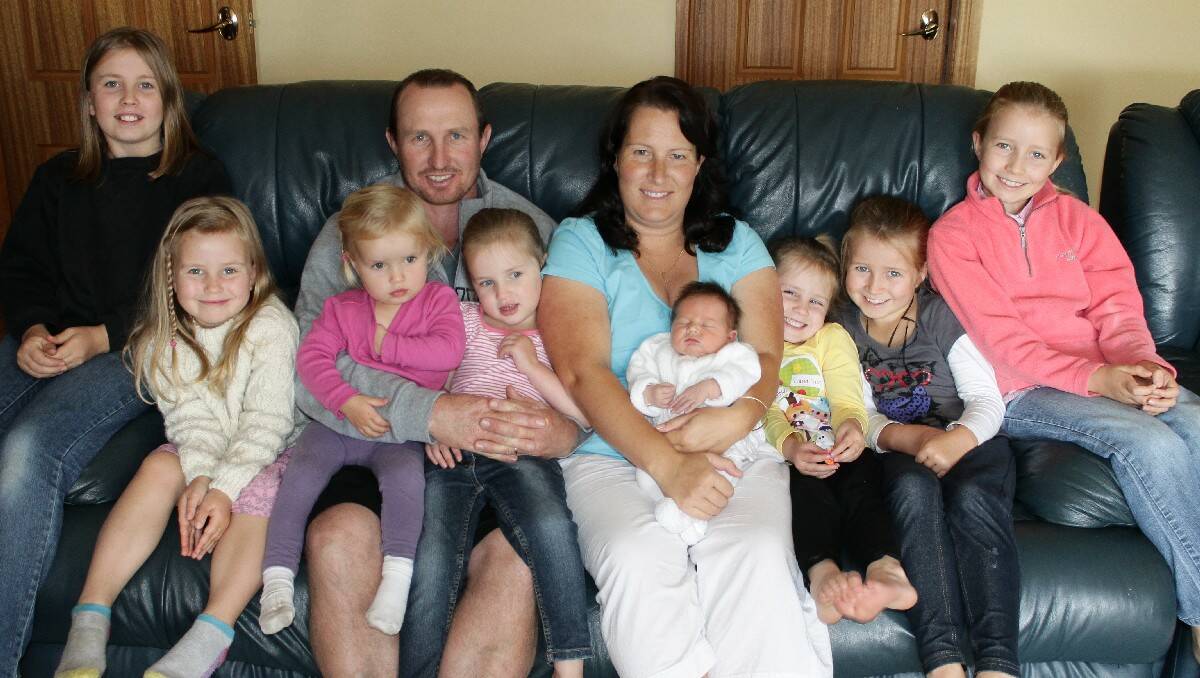 The O’Meara family of Sophie, Fiona, Naomi, Craig, Vanessa, Julie, Evelyn, Ivy and Ruby, with the newest addition to their family, Diana. 