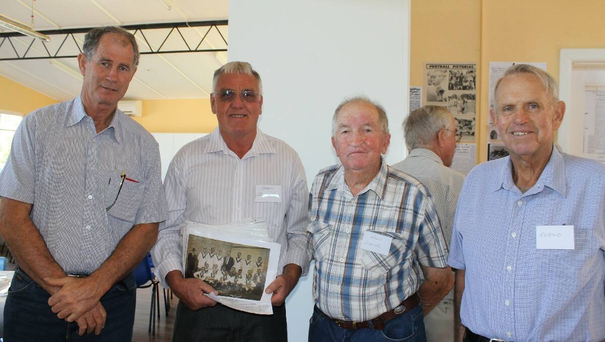  From the Bemboka-Candelo United rugby league team are (from left) John Cullen, Brad Bobbin, retired sports writer Kevin Slater and Eric “Musso” Maddern, first coach of the team.
