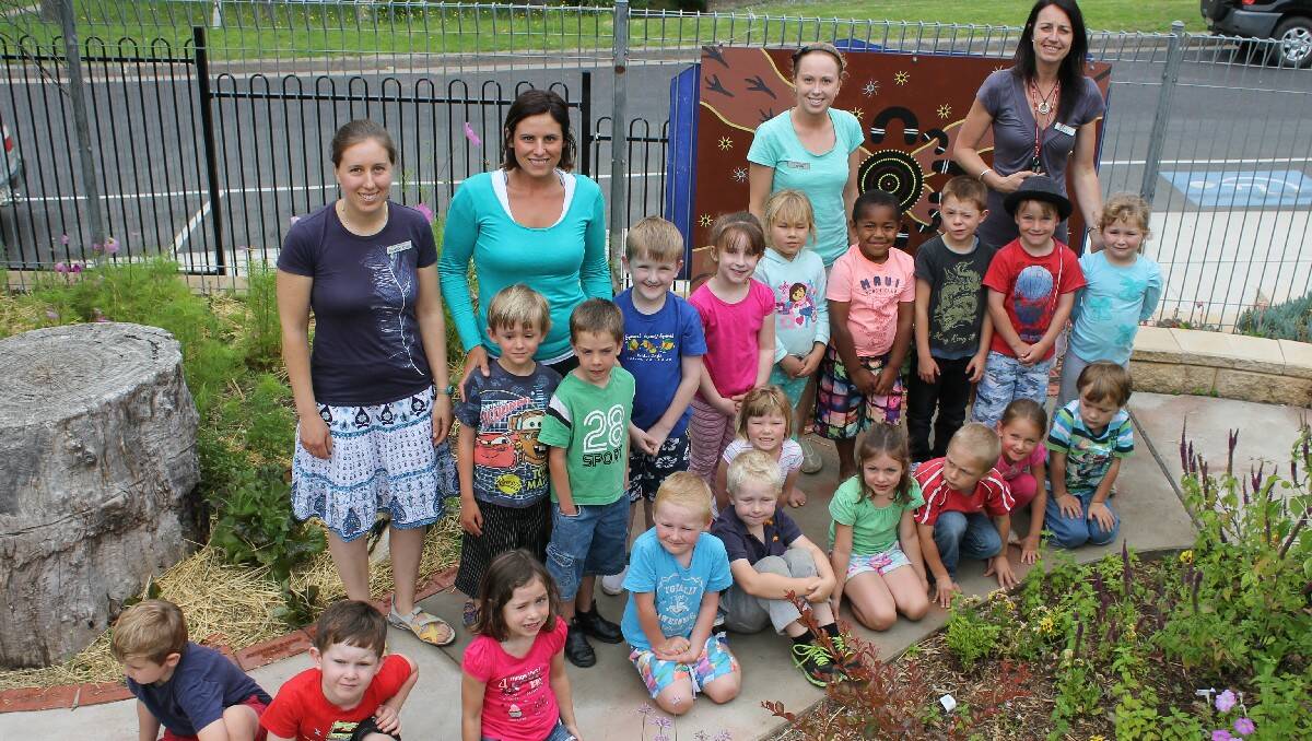 The Bega Preschool Tadpole class of 2013, all headed to Kindergarten next year, with staff members (from left) Wendy-Rose Leser, Annastasia Norris, Steph Dummett and Linda Parbery. 