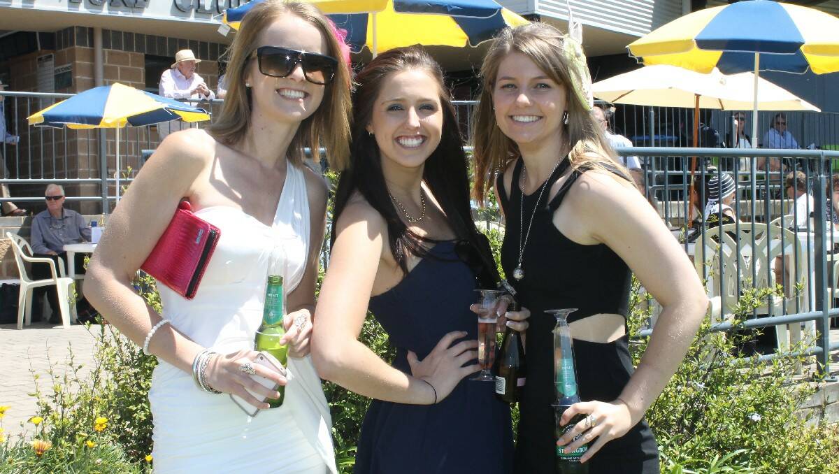Friends (from left) Karissa Mitchell, Jessica Farrell and Shannon Kirkby from Eden get set for a great day at the Sapphire Turf Club.