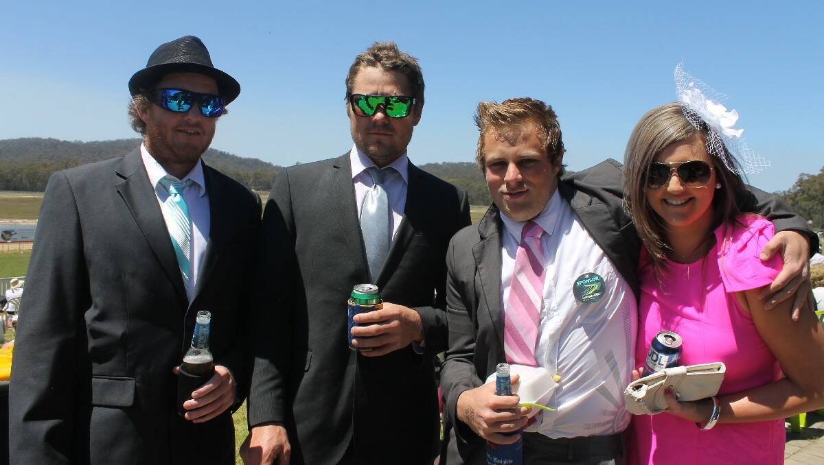 At Kalaru’s Melbourne Cup Day are (from left) David Harvey, Michael Joliffe, Charles Aggenbach and Brooke Yelds of Merimbula.
