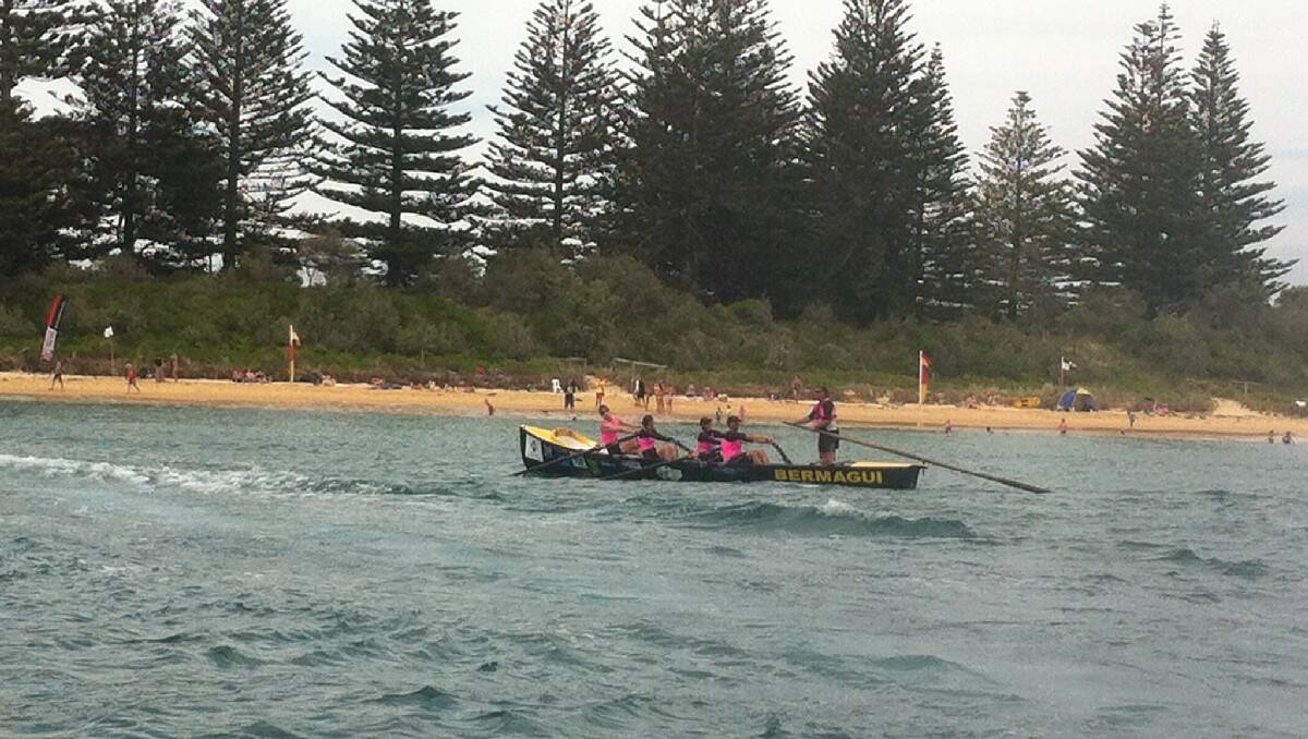 The Bermagui crew heads for home during day five of the George Bass Surfboat Marathon. Photo: Stan Gorton.