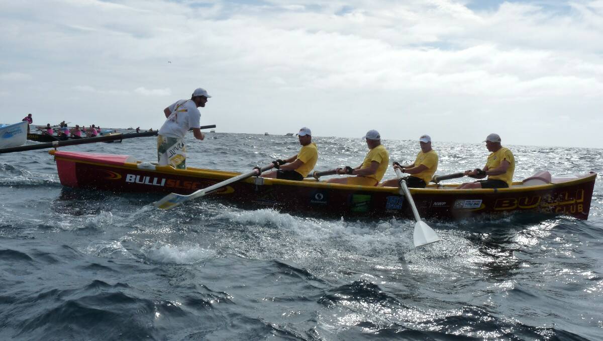 The Bulli crew is hard at work on day five of the George Bass Surfboat Marathon. Photo courtesy of Kimberley Granger.