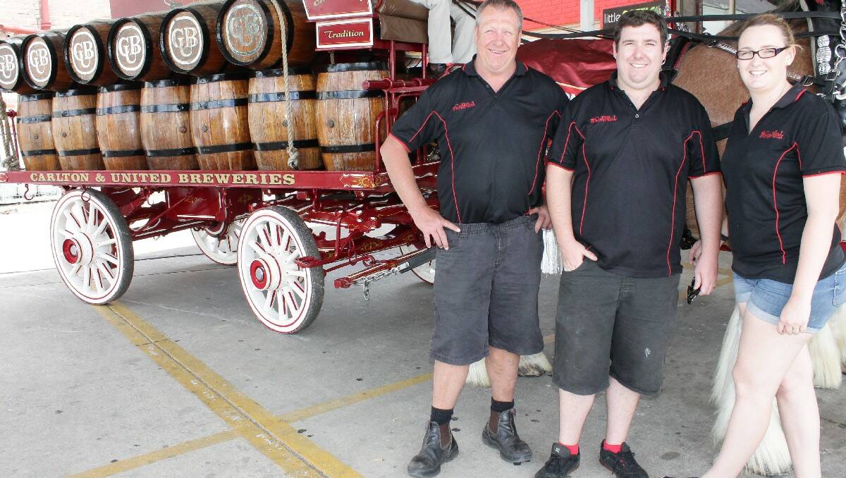 Excited to host the Carlton Draught Clydesdales are Bega’s Commercial Hotel’s (from left) Warwick Lemon and Eddie and Abbey Hetherington.